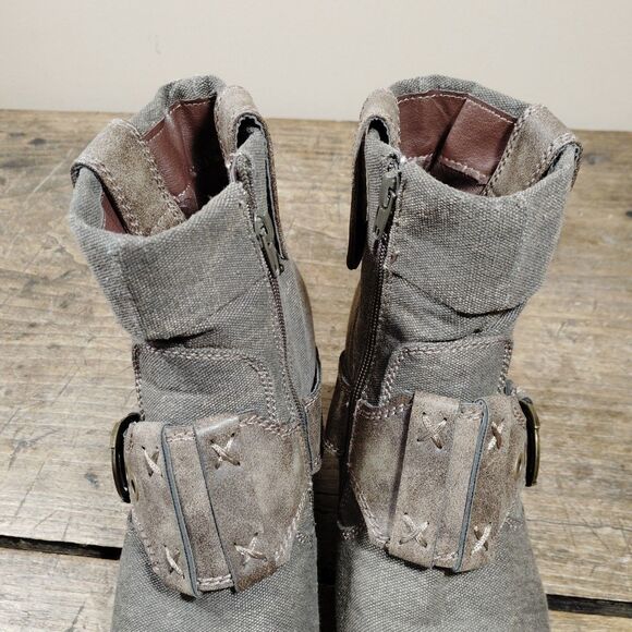 2 Lips Too Ankle Boots Sz 8 Combat Booties Buckle Side Zip - Picture 4 of 11